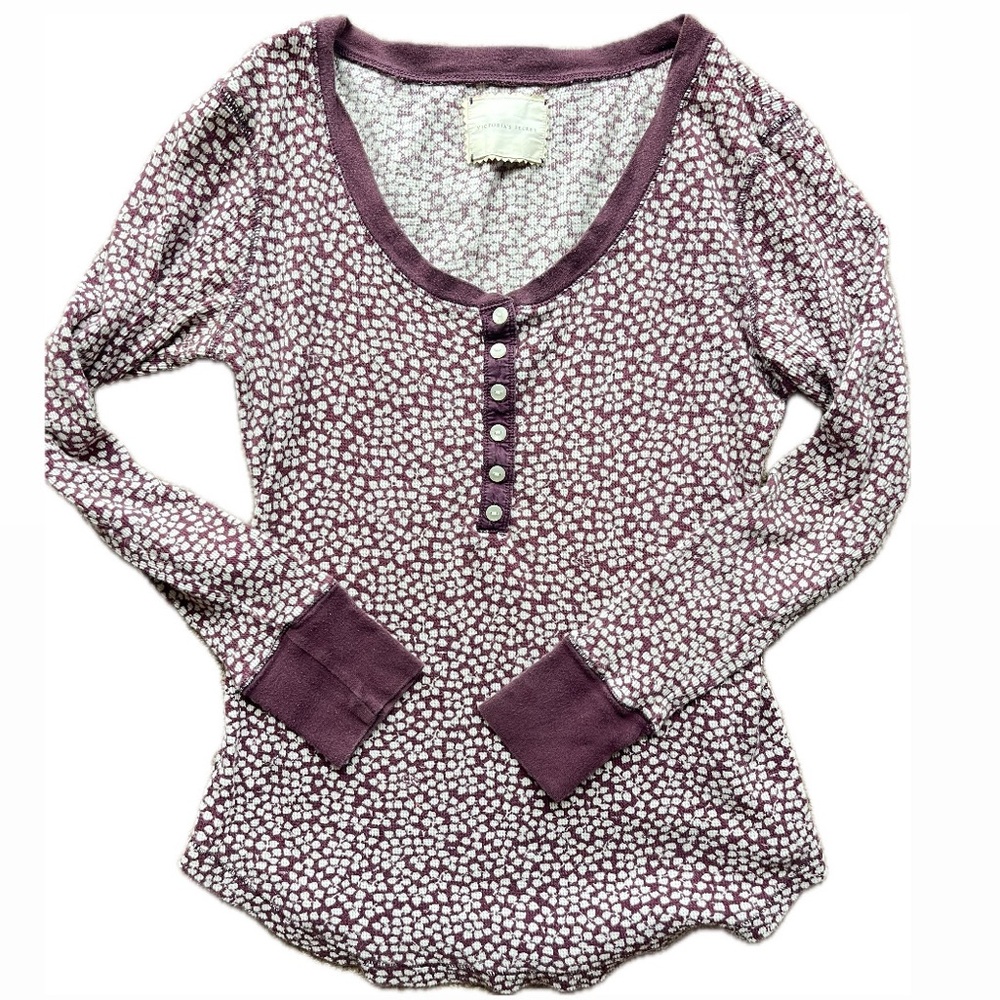 VINTAGE Y2K Victoria’s Secret Henley Long Sleeve Purple White XS Twilightcore
